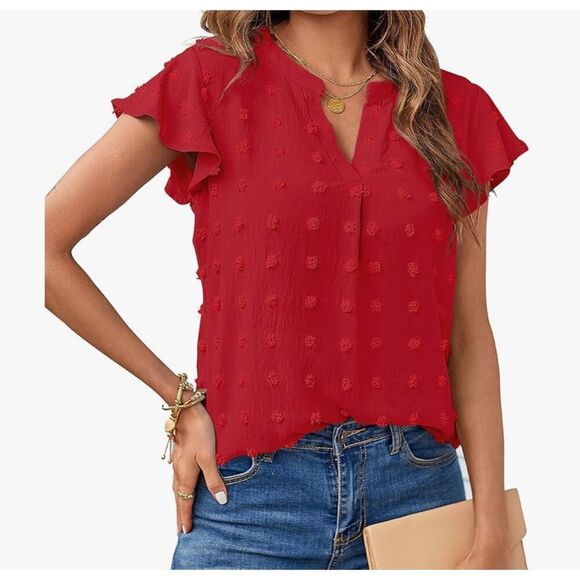 Womens short sleeve red v neck casual holidays casual party comfortable size XL. - Picture 1 of 11
